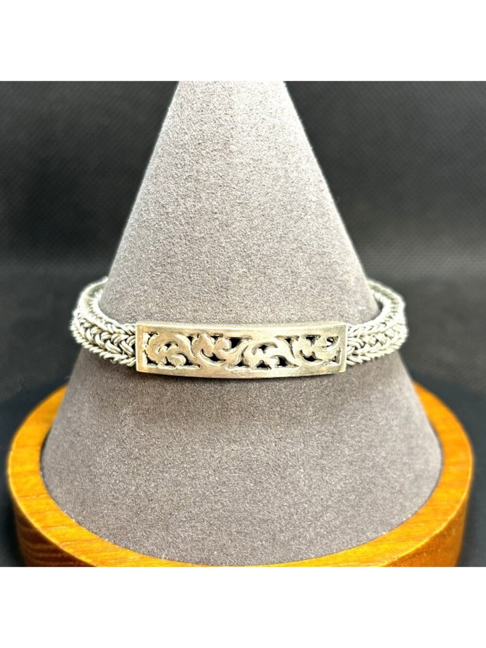 Luis Hill Vintage Scroll Design ID Style Bracelet Sterling Silver 925 Woven Link